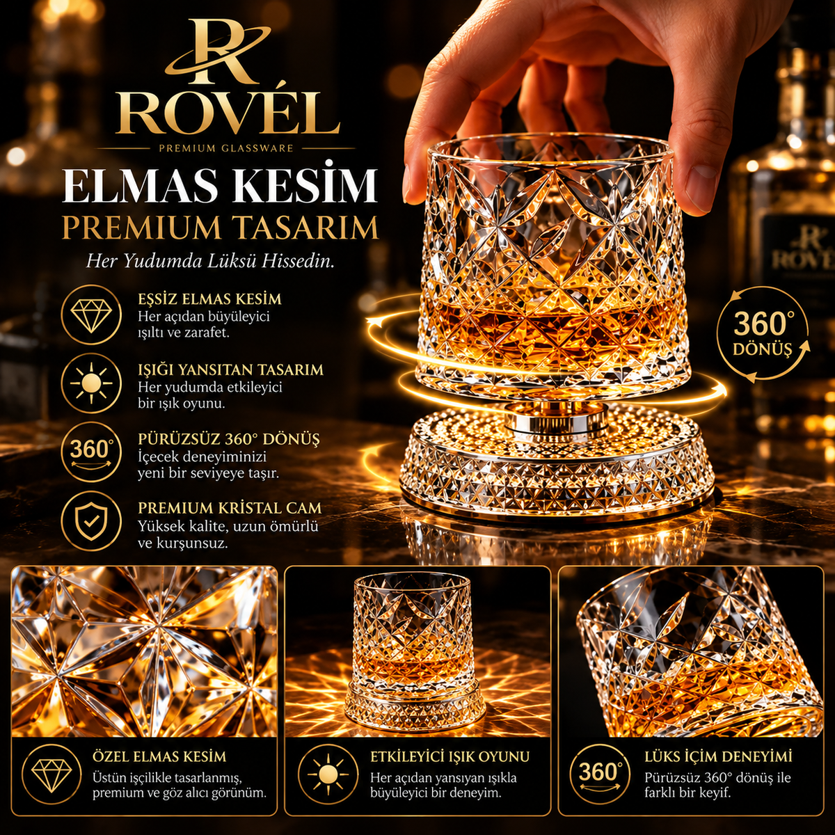 ROVELSPIN™ 360° Dönen Premium Viski Bardağı | Özel Tasarım