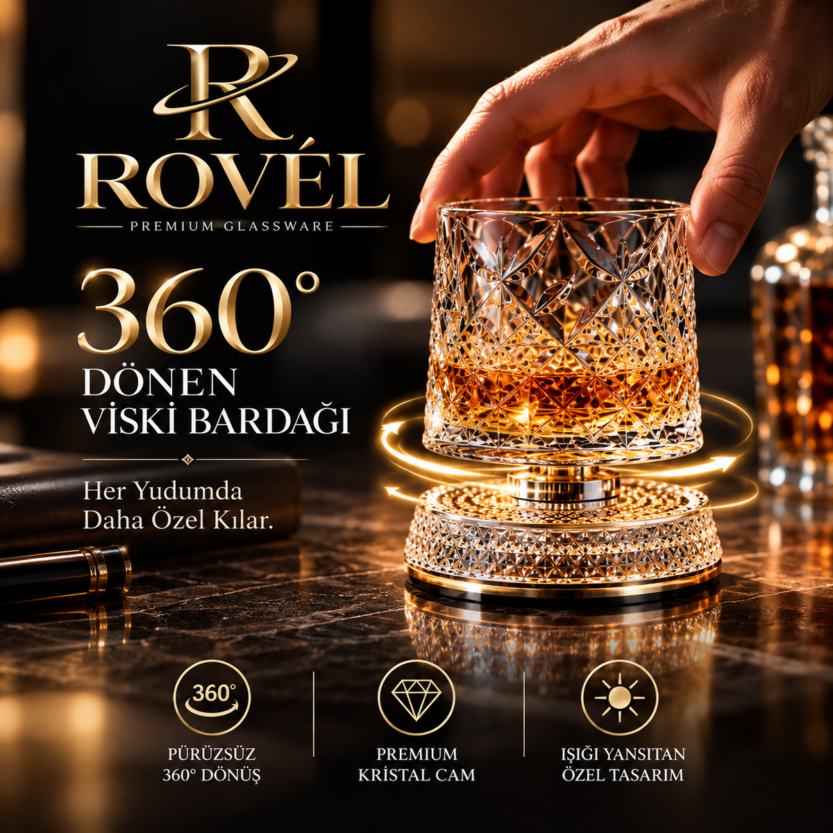 ROVELSPIN™ 360° Dönen Premium Viski Bardağı | Özel Tasarım