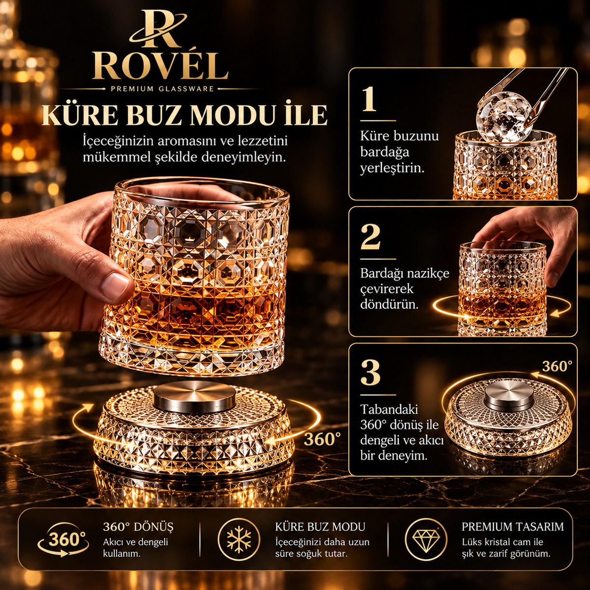 ROVELSPIN™ 360° Dönen Premium Viski Bardağı | Özel Tasarım