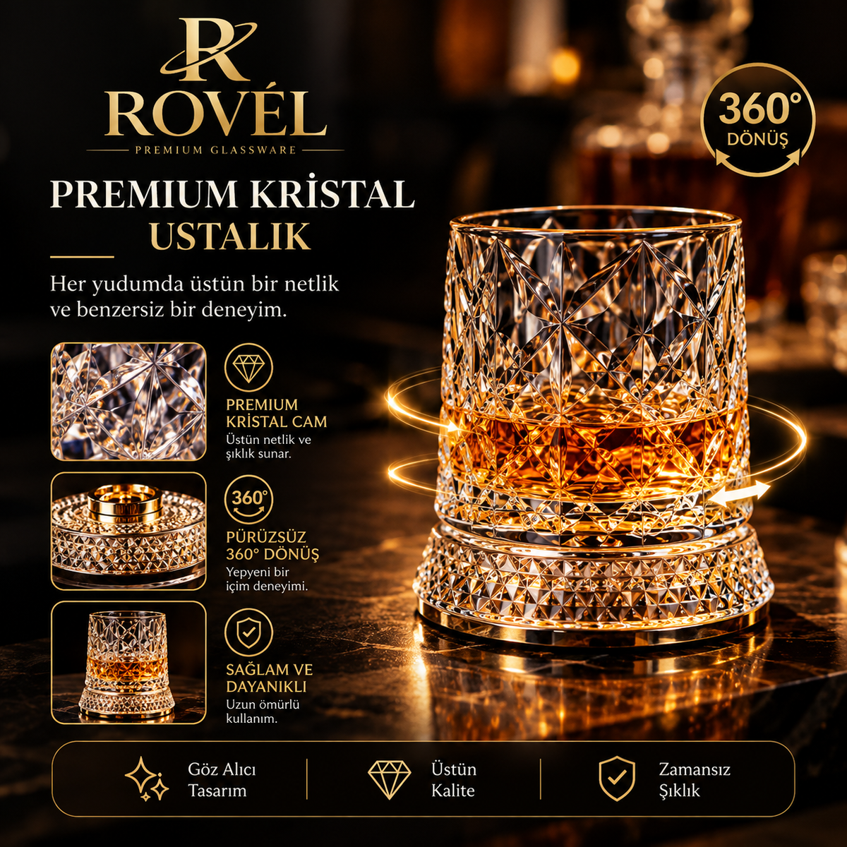 ROVELSPIN™ 360° Dönen Premium Viski Bardağı | Özel Tasarım